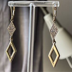 Karl Lagerfeld Paris | Geometric Crystal Pave Statement Drop Gold Tone Earrings
